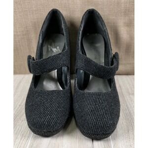 Ann Marino Mary Jane Platform Heels Charcoal Gray Fabric Side Button Women's 9M
